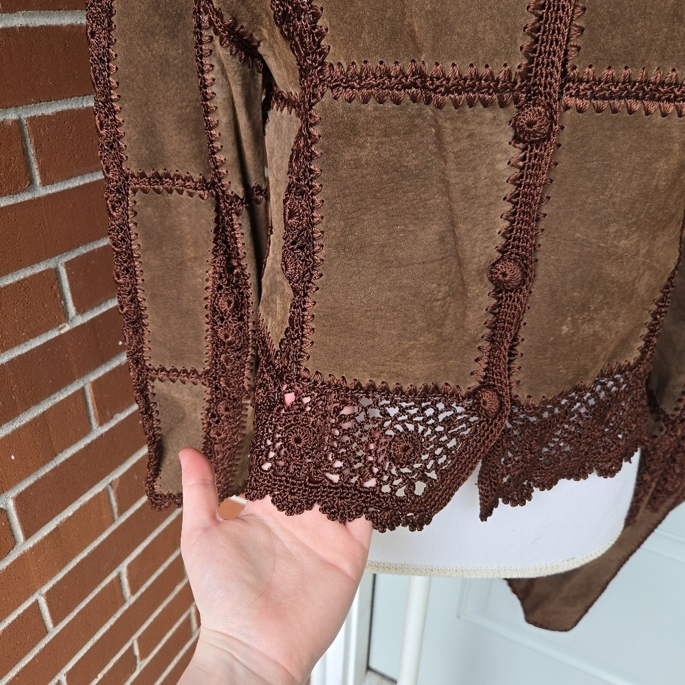 Vintage SMH Crochet Leather 2 Piece Jacket & Trouser Set - Picture 3 of 14